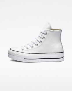 Converse Chuck Taylor All Star Clean Leather Női Magasszárú Fekete/Fehér | VRXBUTH-HU